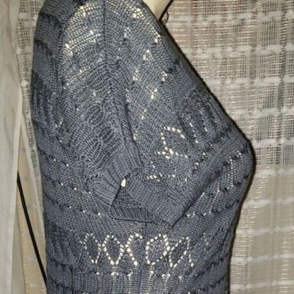 NY Collection Extended Shoulder Open Front Long Cardigan Sweater - Picture 3 of 6